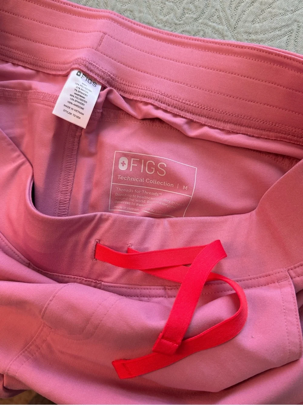 Figs Women's Chalk Pink Scrub Pants with Red Drawstring - Picture 2 of 3